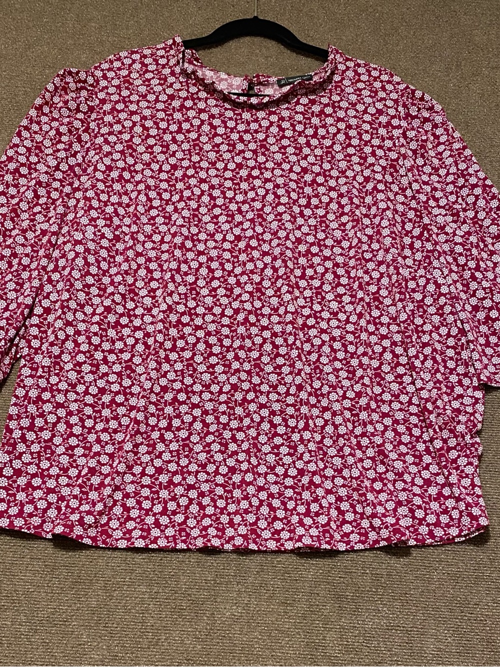 Adrianna Papell 3X Burgudy Floral Blouse Top 3/4 Sleeve Plus Size Business